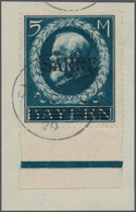 Deutsche Abstimmungsgebiete: Saargebiet: 1920, Bayern-Sarre 5 Mk. Blau Vom Unterrand (Feld 18) Auf B - Cartas & Documentos