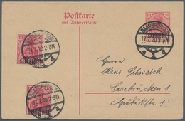 Deutsche Abstimmungsgebiete: Saargebiet - Ganzsachen: 1920-21, Zusammenstellung Von 15 Gebrauchten G - Enteros Postales