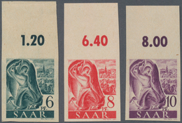 Saarland (1947/56): 1947, 6 Pf Schwarzblaugrün, 8 Pf Rot Und 10 Pf Violettpurpur Je Vom Oberrand Pos - Andere & Zonder Classificatie