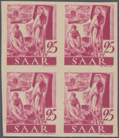 Saarland (1947/56): 1947, 25 Pf Dunkelrosakarmin Im Postfrischen 4er-Block Ungezähnt, Mi 880.- - Andere & Zonder Classificatie