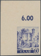 Saarland (1947/56): 1947, 60 Pf "der Alte Turm" Aus Der Linken Oberen Bogenecke Ungezähnt Postfrisch - Andere & Zonder Classificatie