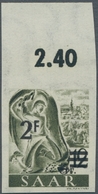 Saarland (1947/56): 1947, Aufdruckwert 2 Franc Auf 12 Pfg. Ungezähnt Und Postfrisch, Tiefst Signiert - Altri & Non Classificati