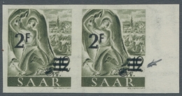 Saarland (1947/56): 1947, "2 Fr Auf 12 Pfg. Urdruck Ungezähnt", Postfrisches Waag. Randpaar Mit Einm - Otros & Sin Clasificación