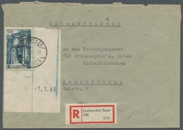 Saarland (1947/56): 1948, "50 Fr. Saar III Mit Druckdatum", Eckrandwert Als Portorichtige EF Auf R-B - Sonstige & Ohne Zuordnung