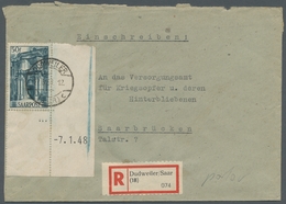 Saarland (1947/56): 1948, "50 Fr. Saar III Mit Druckdatum", Eckrandwert Als Portorichtige EF Auf R-B - Other & Unclassified