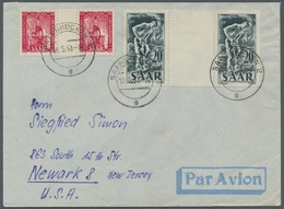 Saarland (1947/56): 1949, "Uni Des Saarlandes Und 20 Fr. Saar IV Als Zwischenstegpaare" Auf Flugbrie - Sonstige & Ohne Zuordnung