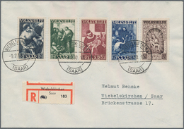 Saarland (1947/56): 1949, 8+2 Fr Bis 50+20 Fr Volkshilfe Komplett Auf R-Brief Mit Not-R-Zettel In Wi - Sonstige & Ohne Zuordnung