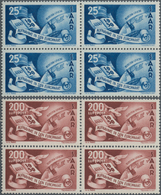 Saarland (1947/56): 1950, 25 Fr Und 200 Fr Europarat Je Im 4er-Block Postfrisch, Mi 880.- - Other & Unclassified