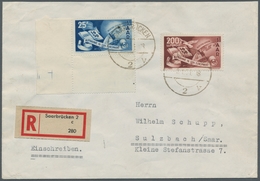 Saarland (1947/56): 1950, Europarat 25 Franc Und Die Seltene 200 Franc Luftpostmarke Als Eingeschrie - Otros & Sin Clasificación