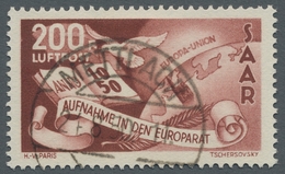 Saarland (1947/56): 1950, "200 Fr. Europarat Mit PLF I", Sauber METTLACH Gestempelter Wert In Tadell - Sonstige & Ohne Zuordnung