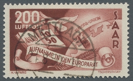 Saarland (1947/56): 1950, "200 Fr. Europarat Mit PLF I", Sauber METTLACH Gestempelter Wert In Tadell - Other & Unclassified