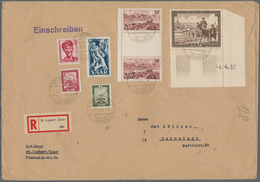 Saarland (1947/56): 1951, "Tag Der Marke Mit Druckdatum", Eckrandwert Mit Zusatzfrankatur (u.a. 30 F - Otros & Sin Clasificación