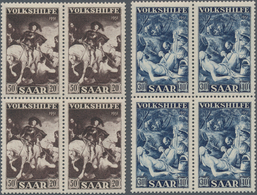 Saarland (1947/56): 1951, 12+3 Fr Bis 50+20 Fr Volkshilfe - 2 Kpl. 4er-Block-Sätze Postfrisch, Mi 52 - Sonstige & Ohne Zuordnung