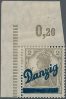 Danzig: 1920, Kleiner Innendienst 2 (Pfg.) Vom Eckrand Oben Links, Falz Am Rand, Mi. 500,-++, Sign. - Altri & Non Classificati