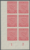 Sowjetische Zone - Provinz Sachsen: 1945, Provinzwappen 12 Pfennig, Senkrechter Postfrischer Sechser - Altri & Non Classificati