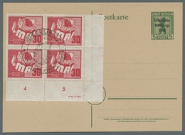 DDR: 1950, "1. Mai", Eckrandwert Mit DV Auf Orts-Ersttagskarte Mit Tagesstempel Sowie Eckrandviererb - Sonstige & Ohne Zuordnung