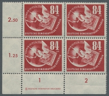 DDR: 1950, "DEBRIA", Postfrische Eckrandviererblocks Mit DV Bzw. DZ In Tadelloser Erhaltung, Mi. 770 - Altri & Non Classificati