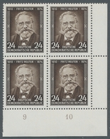 DDR: 1954, "24 Pfg. Reuter Mit PLF Retuschierter Haarscheitel", Postfrischer Eckrandviererblock Mit - Otros & Sin Clasificación