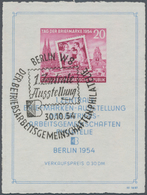 DDR: 1954, 20 Pfg. Briefmarkenausstellung Berlin-Block Mit ESST Und Sog. "Büttenrand" (durch Unschar - Altri & Non Classificati