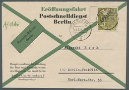 Berlin: 1949, "1 Mk. Schwarzaufdruck" Mit Zentralem Ersttagsstempel Zur Eröffnung Des Postschnelldie - Andere & Zonder Classificatie
