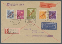 Berlin: 1949, "Rotaufdruck" Komplett Auf Drei Flug-R-Briefen Von BERLIN SW 11 -9.5.49 Nach Schramber - Otros & Sin Clasificación