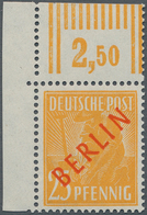 Berlin: 1949, 25 Pf Rotaufdruck Aus Der Linken Oberen Bogenecke Postfrisch, Unsigniert, Kurzbefund S - Andere & Zonder Classificatie