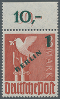 Berlin: 1949, Grünaufdruck 1 Mark Vom Platten-Oberrand Tadellos Postfrisch, Ungefaltet, Tiefst Geprü - Andere & Zonder Classificatie