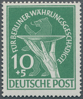 Berlin: 1949, 10 Pf Währungsgeschädigte Mit PLATTENFEHLER "grüner Punkt Rechts Am Handgelenk", Einwa - Andere & Zonder Classificatie