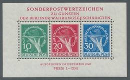 Berlin: 1949, Währungsgeschädigtenblock Mit Beiden Plattenfehlern Postfrisch, Kleiner Papiereinschlu - Autres & Non Classés