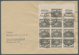 Berlin - Zusammendrucke: 1949, "R 1d + 1 Pfg. + R 1d Bauten I", Blockstück Mit Neun Anhängenden Wert - Se-Tenant