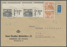 Berlin - Zusammendrucke: 1952, "R 7 + 1 Pfg. + R 7 Bauten", Rand-Viererstreifen (ein Wert Zu 1 Pfg. - Se-Tenant