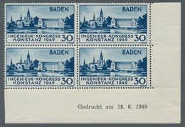 Französische Zone - Baden: 1949, "Konstanz I" Im Eckrandviererblock Mit Druckdatum, Im Unterrand Waa - Sonstige & Ohne Zuordnung