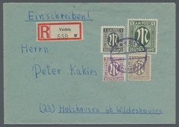 Bizone: 1945, AM-Post Deutscher Druck 1 Mark Als Besonders Attraktive Mischfrankatur Mit Drei Weiter - Autres & Non Classés