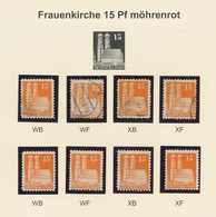 Bizone: 1948, Bauten-Spezialsammlung Von 27 Weit- Und Enggezähnten Werten Der 15 Pfennig Orange Und - Other & Unclassified