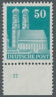 Bizone: 1948, Bauten 50 Pfennig Grünblau Enggezähnt Vom Ungefaltetem Unterrand Mit Plattennummer 22 - Autres & Non Classés