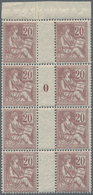 Frankreich: 1900, Mouchon 20c. Brown-lilac, Lot Of 46 Stamps Within Multiples Incl. Gutter Pairs And - Autres & Non Classés