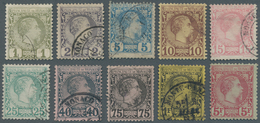 Monaco: 1885, Definitives Charles II., Complete Set Of Ten Values, Used Resp. Top Value 5fr. Mint Or - Other & Unclassified