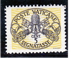 1946 Vaticano Vatican SEGNATASSE  POSTAGE DUE 5c Righe Larghe Carta Bianca MNH** Firm.Biondi - Portomarken