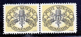 1946 Vaticano Vatican SEGNATASSE  POSTAGE DUE Coppia 5c Righe Larghe Carta Bianca MNH** Firm.Biondi - Taxes