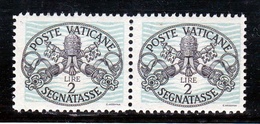 1946 Vaticano Vatican SEGNATASSE  POSTAGE DUE Coppia 2 Lire Righe Larghe Carta Bianca MNH** Firm.Biondi - Strafport