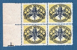 1946 Vaticano Vatican SEGNATASSE  POSTAGE DUE 5c (x4) Righe Larghe Carta Bianca Quartina MNH** Firm.Biondi - Taxes