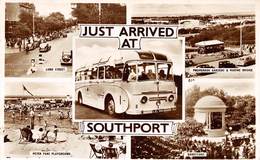 PIE.T.19-8914 : MULTIPLES VUES. JUST ARRIVED AT SOUTHPORT. AUTOCAR. BUS. CAR. - Southport