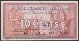 TWN - FRENCH INDO-CHINA 85d - 10 Cents 1939  Serial # Format 123456XX - Various Suffixes - Sign: Mayet & Cousin XF/AU - Indochina
