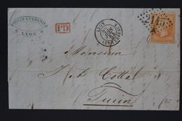 France Lettre Yv 23 Lyon Turin (It) GC 2145  A Les Terreaux 1864 PD Rouge - 1862 Napoléon III.