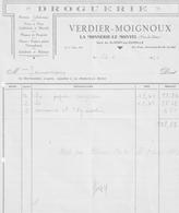 Facture De Mr VERDIER-MOIGNOUX  Droguerie, A La Monnerie-Montel  63 Adressé A Mr Lamouroux- La Monnerie 63 - Droguerie & Parfumerie