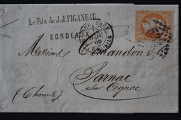France Lettre Yv 23 -> Bordeaux Boite Mobile -> Cognac  1866 - 1862 Napoleon III