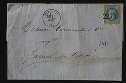 France Lettre Yv 29 GC 2233 Marquion A Jarnac Sur Cognac, Cachet OR Origine Rural - 1863-1870 Napoleon III With Laurels