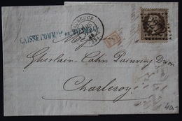 France Lettre Yv 30 GC 2272 Maubeuge A Charleroi (B) Cachet CAISS. COMM ...   Pd Rouge   Signé GA - 1863-1870 Napoléon III Con Laureles