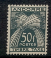 Andorra (Fr) 1953 Postade Due 50f MLH - Unused Stamps