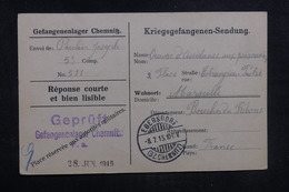 FRANCE / ALLEMAGNE - Carte De Correspondance De Prisonnier Du Camp De Chemnitz Pour Marseille En 1915 - L 38605 - WW I